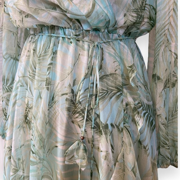 Alex Marie "Hallie" Green Palm Print V-Neck Chiffon Long Sleeve Maxi Dress - Picture 10 of 12